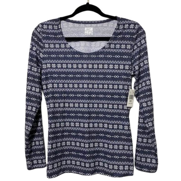 NWT 32 Degrees Heat Long Sleeve Crew Neck Snowflake Tee Shirt Size Medium - Picture 1 of 8
